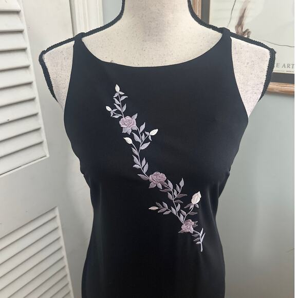 Vintage CITY TRIANGLES Dress Womens 7 Black Maxi Sheath Retro Y2K Vamp Grunge - Picture 2 of 11